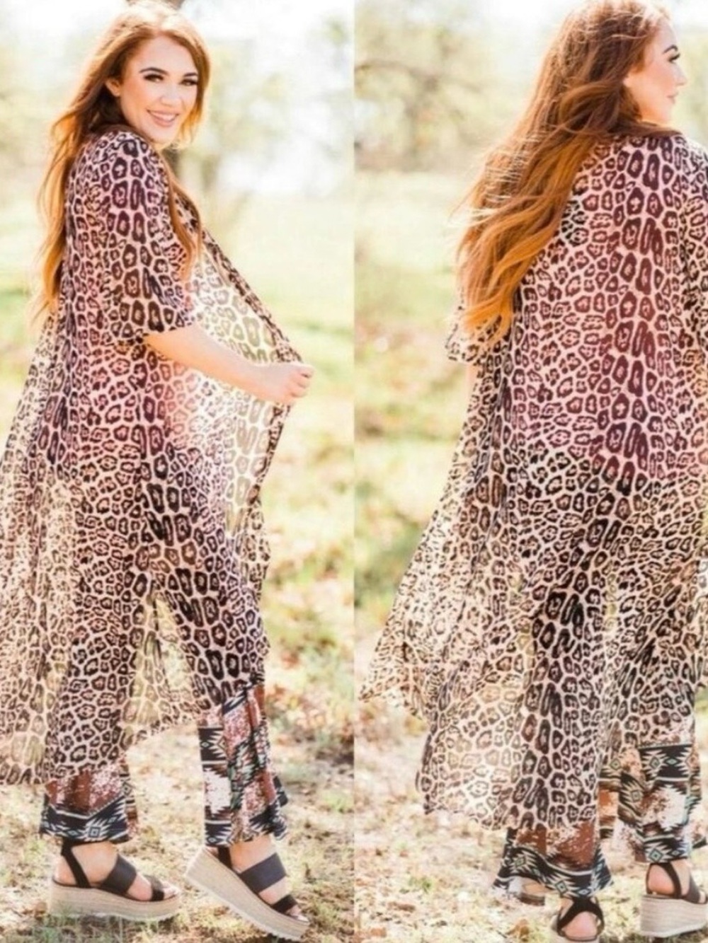Crazy Train Leopard Duster Kimono O/S Long Animal Print Open Front Boho Western